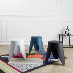 Lot de 4 Tabourets Légers Empilables en Plastique - Blanc - D 30 x H 46 cm - Gain de place