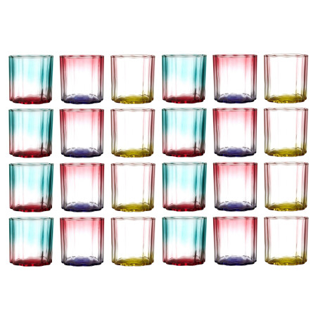 Lot de 24 Verres à Jus Colorés Dégradés 20cL - Couleurs Estivales Bleu Turquoise, Jaune, Violet, Rouge