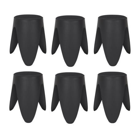 Lot de 6 Tabourets Légers Empilables en Plastique - Noir - D 30 x H 46 cm - Gain de place