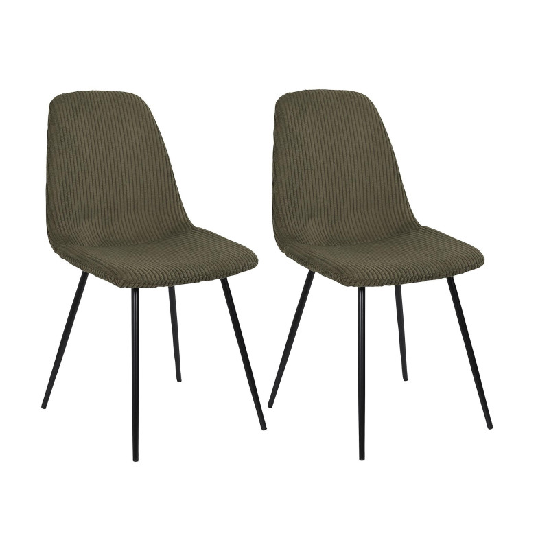 Lot de 2 Chaises en Velours Côtelé Vert et Piètement en Métal Noir - Chaise de Salon, Salle à Manger