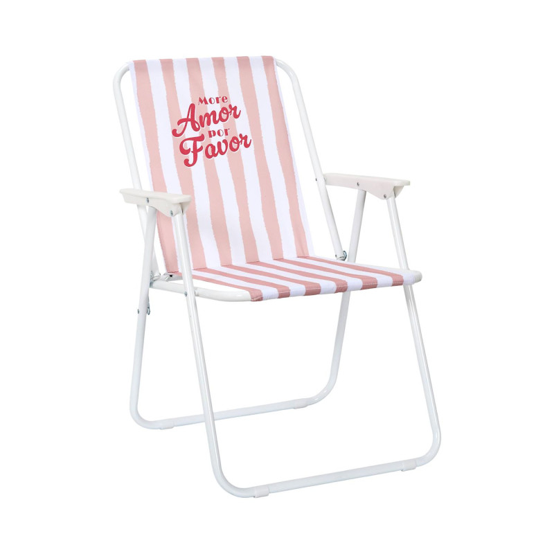 Chaise Ultra Pliante d'Extérieur à Rayures Bayadère - Rose - 44 x 52 x 75 cm
