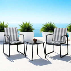 Salon de Jardin 3 Pièces Métal + Textile Gris | 2 Fauteuils + Table Basse