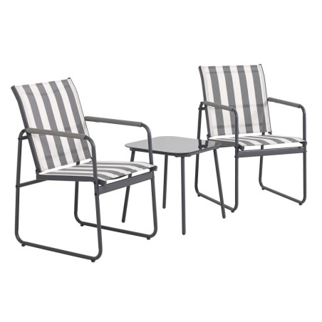 Salon de Jardin 3 Pièces Métal + Textile Gris | 2 Fauteuils + Table Basse