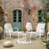 Salon de Jardin 3 Pièces Métal Blanc + Bois | 2 Fauteuils à Bascule + Table Basse