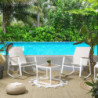 Salon de Jardin 3 Pièces Métal Blanc + Bois | 2 Fauteuils à Bascule + Table Basse