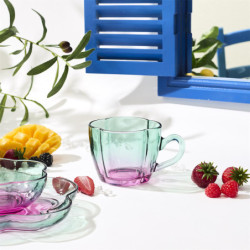 Lot de 12 grandes Tasses en Verre Coloré Dégradé 42 cl Anse - Mugs multicolores