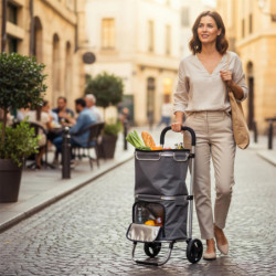 Chariot de Courses Isotherme 2 Compartiments Aluminium 43 x 35 x 99 cm Grande Capacité