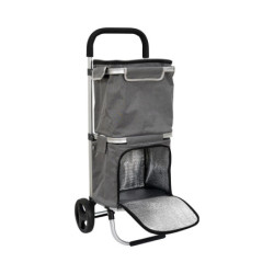 Chariot de Courses Isotherme 2 Compartiments Aluminium 43 x 35 x 99 cm Grande Capacité