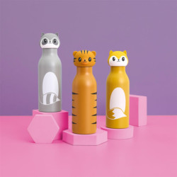 Lot de 3 Gourdes Isothermes Inox 40 cl Motif Animaux - Étanches - Chaud 6h Froid 18h