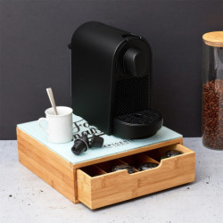Tiroir Range Capsules de Café Universel - Boite Bois et Verre 30 x 30 cm x H 10 cm - Plateau verre