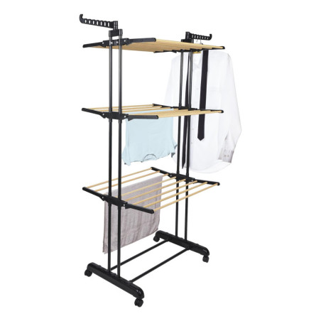 Étendoir à Linge 3 Étages Effet Bois 16 m Étendage Pliable Gain de Place