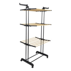 Étendoir à Linge 3 Étages Effet Bois 16 m Étendage Pliable Gain de Place