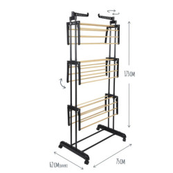 Étendoir à Linge 3 Étages Effet Bois 16 m Étendage Pliable Gain de Place