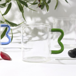 Lot de 12 Mugs en Verre 35 cl Anse Zig Zag Colorée Design Moderne