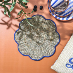 Lot de 12 Sets de Table Tressés en fibre naturelle - Fleur 36 cm - Couleurs estivales