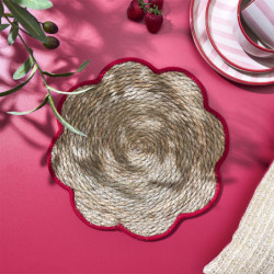Lot de 12 Sets de Table Tressés en fibre naturelle - Fleur 36 cm - Couleurs estivales