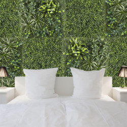 Plaque Murale Végétale Feuillage Varié Plantes et Buis 50x50cm - Rendu Dense et Réaliste - Intérieur Extérieur