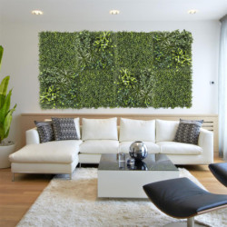Lot de 4 Plaques Végétales Artificielles Panachées 50 x 50 cm - Mur végétal 1m²