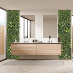 Lot de 4 Plaques Végétales Artificielles Panachées 50 x 50 cm - Mur végétal 1m²
