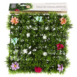 Lot de 24 Dalles Gazon Artificiel 25 x 25 cm Clipsables Décor Extérieur 1.5 m²