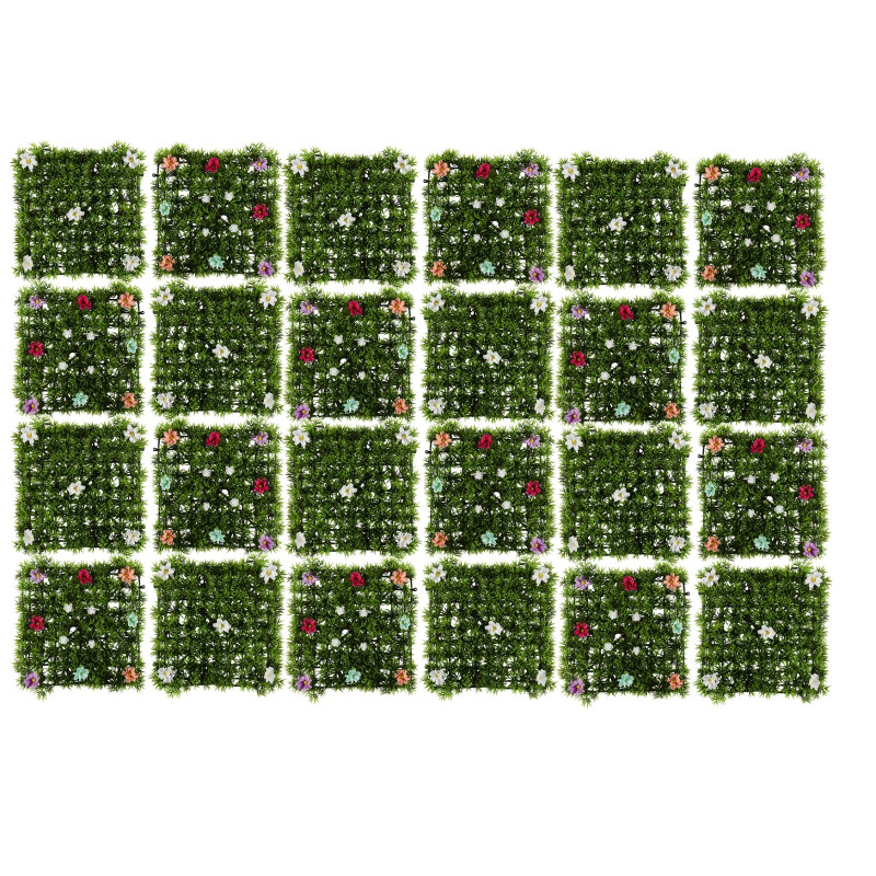 Lot de 24 Dalles Gazon Artificiel 25 x 25 cm Clipsables Décor Extérieur 1.5 m²