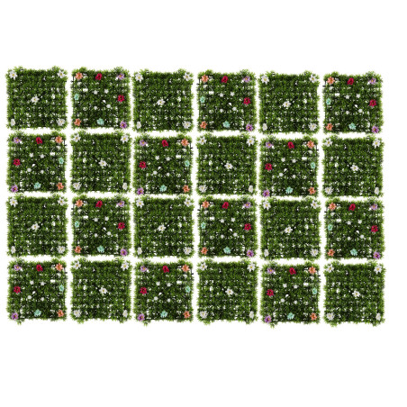 Lot de 24 Dalles Gazon Artificiel 25 x 25 cm Clipsables Décor Extérieur 1.5 m²