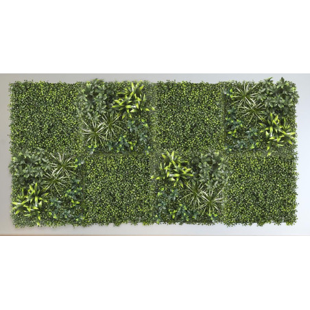 Lot de 8 Plaques Végétales Artificielles Panachées 50 x 50 cm - Mur végétal 2m²