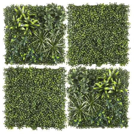 Lot de 4 Plaques Végétales Artificielles Panachées 50 x 50 cm - Mur végétal 1m²
