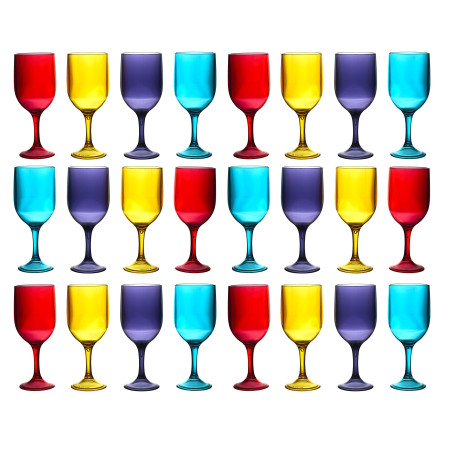 Lot de 24 Verres à Vin Plastique Durable 34 cl - Colorés Incassables Réutilisables Extérieur