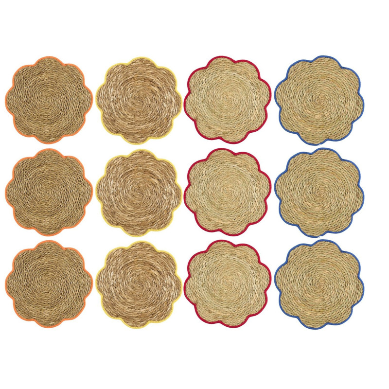 Lot de 12 Sets de Table Tressés en fibre naturelle - Fleur 36 cm - Couleurs estivales