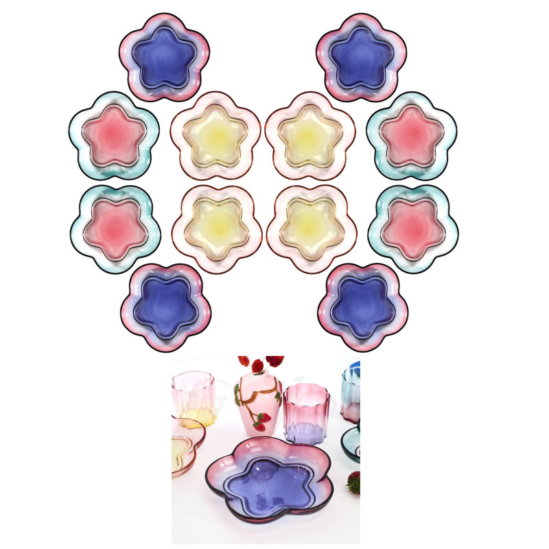 Lot de 12 Assiettes à Dessert en Verre Dégradé Multicolore D 19,3 cm - Etoiles