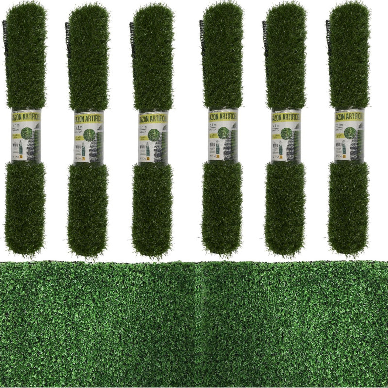 Lot de 6 Rouleaux de Gazon Artificiel 2 x 1 m x Épaisseur 3.5 cm soit 12m2 d'herbe