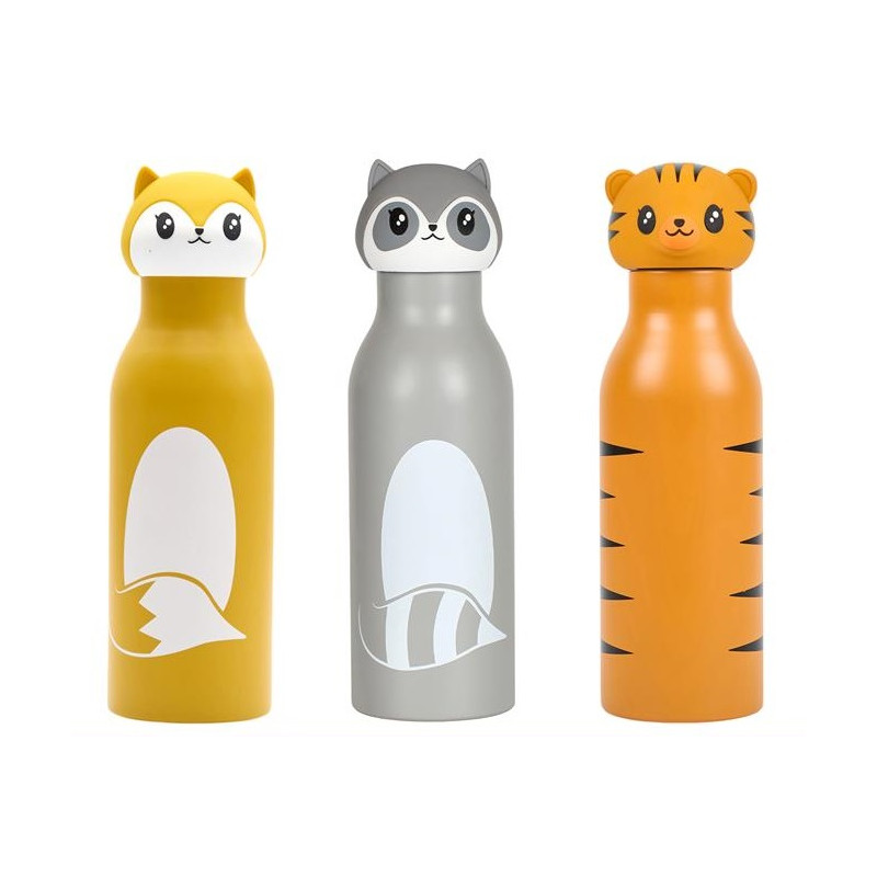 Lot de 3 Gourdes Isothermes Inox 40 cl Motif Animaux - Étanches - Chaud 6h Froid 18h