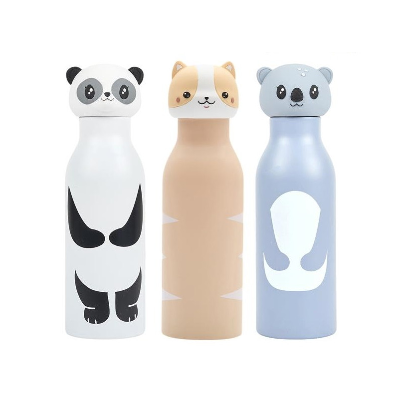 Lot de 3 Gourdes Isothermes Inox 40 cl Motif Kawaii - Étanches - Chaud 6h Froid 18h