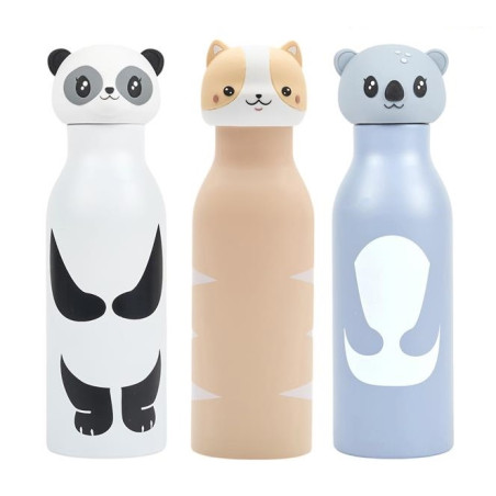 Lot de 3 Gourdes Isothermes Inox 40 cl Motif Kawaii - Étanches - Chaud 6h Froid 18h