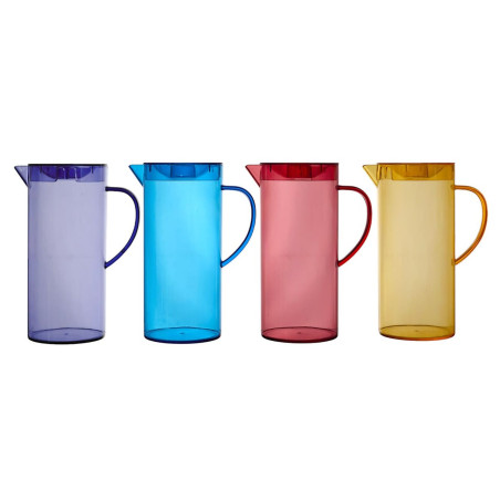 Lot de 4 Carafes Plastique 1,1 L avec Couvercle - Violet Rouge Bleu Jaune