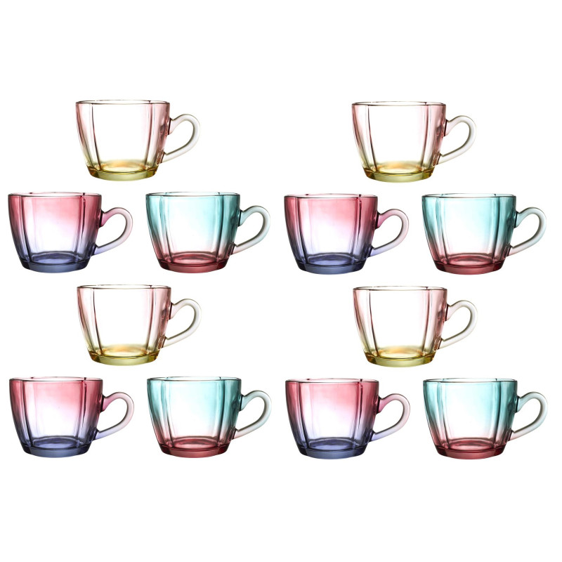 Lot de 12 grandes Tasses en Verre Coloré Dégradé 42 cl Anse - Mugs multicolores