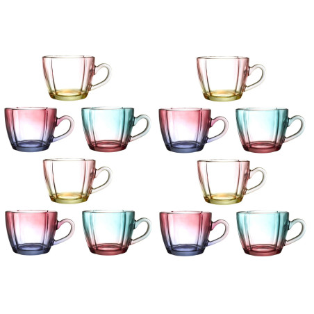 Lot de 12 grandes Tasses en Verre Coloré Dégradé 42 cl Anse - Mugs multicolores