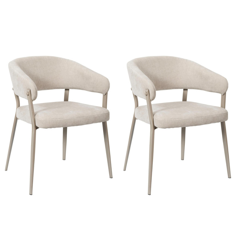 Lot de 2 Fauteuils Beige Tissu Pieds Métal 55 x 55 x 78 cm - Assise Confort