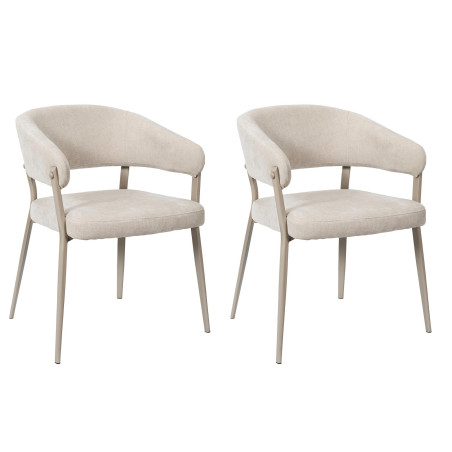 Lot de 2 Fauteuils Beige Tissu Pieds Métal 55 x 55 x 78 cm - Assise Confort