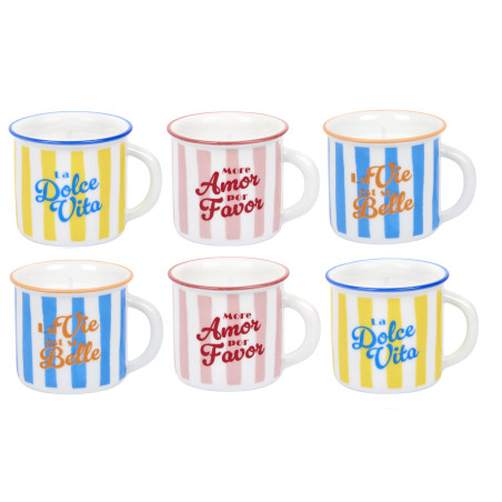 Lot de 6 Bougies Parfumées en Tasses Céramiques Réutilisables - Multicolores Dolce Vita