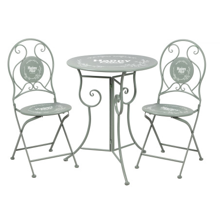 Lot 3 pièces ensemble jardin pliant table ronde Ø60 cm + 2 chaises métal décor vert