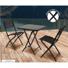 Lot 3 pièces ensemble jardin pliant table carrée 60 cm + 2 chaises métal noir