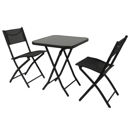 Lot 3 pièces ensemble jardin pliant table carrée 60 cm + 2 chaises métal noir