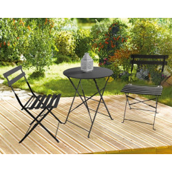 Lot 3 pièces ensemble jardin pliant table ronde Ø60 cm + 2 chaises métal noir