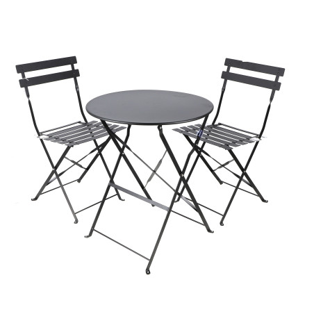Lot 3 pièces ensemble jardin pliant table ronde Ø60 cm + 2 chaises métal noir