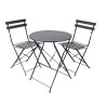 Lot 3 pièces ensemble jardin pliant table ronde Ø60 cm + 2 chaises métal noir