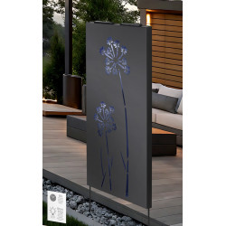 Lot de 3 Panneaux Occultants à Planter en Métal - Eclairage d'ambiance Blanc Froid Solaire Motif Floral - 50 x H 118 cm