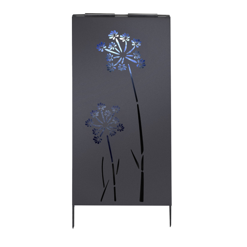 Panneau Occultant à Planter en Métal - Eclairage d'ambiance Blanc Froid Solaire Motif Floral - 50 x H 118 cm
