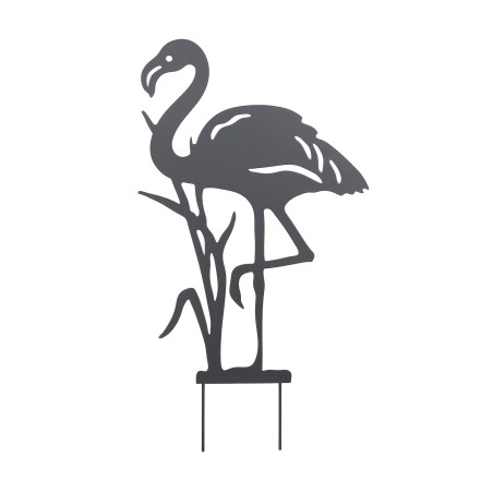 Décoration de Jardin Flamant Rose en Métal Noir à Planter 37 x 66 cm